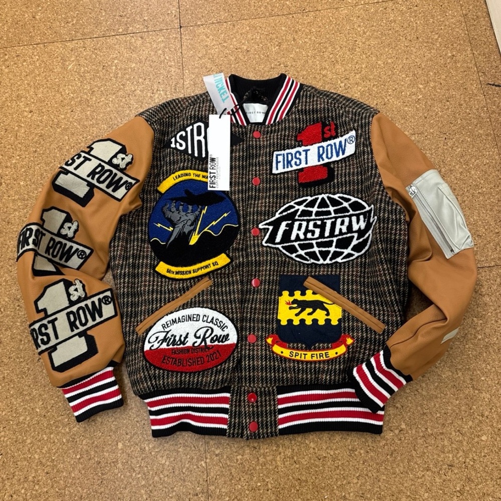 Men's Brown and Tan Varsity Jacket